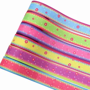 Kleurrijk bedrukt grosgrain lint, 38 mm breed, ideaal voor handgemaakte knutselwerken en cadeaus.