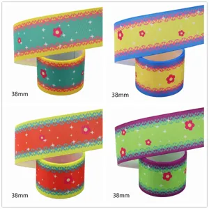 38mm kleurrijke DIY warmteoverdracht bedrukte ripsband, perfect voor handgemaakte knutselprojecten.