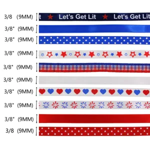 American patriotic theme 3/8 inch ribbon assortment with stars and stripes patterns for crafts.