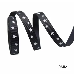 Nastro nero con stampa di stelle bianche larghezza 9mm ideale per confezioni regalo e fiocchi