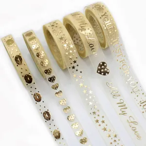 Gold stamped sheer ribbon organza DIY craft ribbon gift wrapping bow hair accessories
