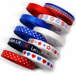 Patriotic Stars Stripes Printed Polyester Ribbon For US Independence Day DIY Hair Bows Crafting Gift Wrapping Decoration