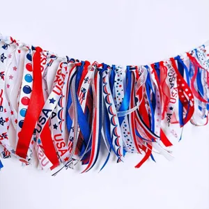 USA patriotic ribbon garland red white and blue stars stripes party hanging decoration banner
