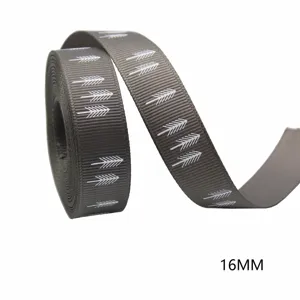Nastro grigio da 16mm con motivo ad albero bianco, ideale per confezioni regalo e fiocchi.