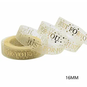 Gold stamped sheer ribbon 16mm organza ribbon for DIY gift packaging crafts hair bow