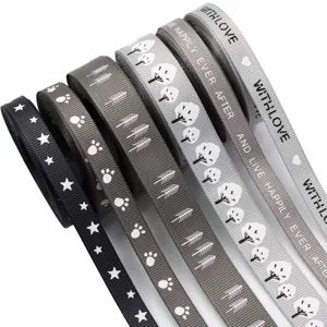 Nastro Grosgrain Grigio Con Stelle Alberi Cuori Stampati Per San Valentino Pasqua Bouquet Confezione Regalo Fai Da Te Decorazione