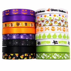 Ruban Halloween 1cm couleurs assorties satin ruban DIY noeud emballage cadeau deco