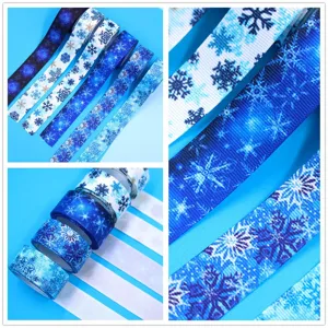 25mm snowflake grosgrain ribbon for DIY hair bows, gift wrapping, and holiday festive decoration.