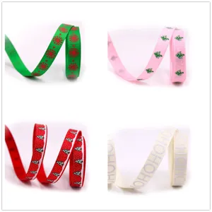 Ruban de Noël 10mm avec arbre festif flocon et lettres anglaises pour emballage cadeau