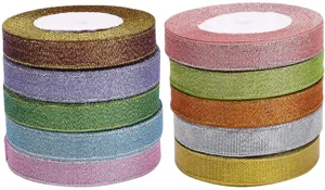Colorful 15mm sparkly metallic glitter ribbon rolls for DIY hair accessories crafts wrapping