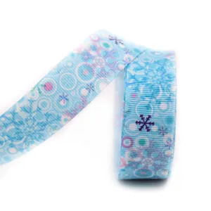25mm blue snowflake grosgrain ribbon for hair bows DIY crafts and holiday gift wrapping.