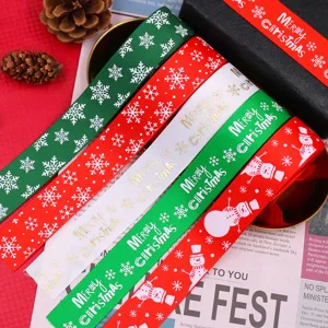 Kerstmis Grosgrain Lint Sneeuwvlok Sneeuwpop Afdruk Polyester Lint Voor Cadeauverpakking Feest Decor DIY Lint