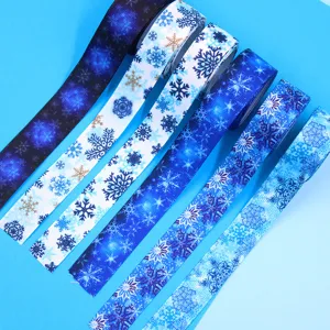 25mm Snowflake Grosgrain Ribbon for Hair Bows DIY Crafts Christmas Gift Wrapping Decors