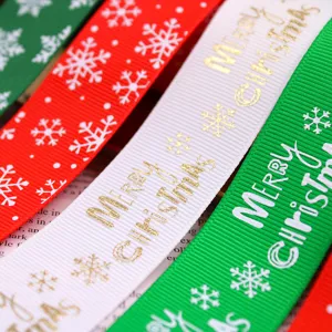 Kerst grosgrain lint sneeuwvlok bedrukt feestelijke geschenkverpakking 25mm stoffen deco