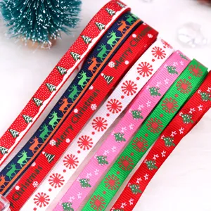Ruban de Noël de 10mm avec flocons et cerf pour emballage de cadeaux et décoration