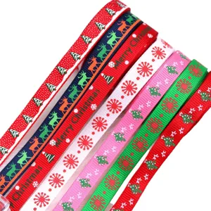 Ruban de Noël 10mm gros-grain flocon sapin emballage cadeau fête décoration ruban
