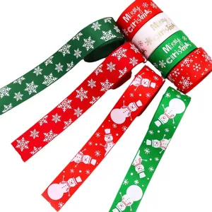 Kerstlint met sneeuwvlok en sneeuwpop print, 22/25mm feestelijk cadeau verpakking webbing.