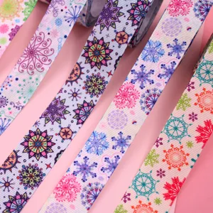 Ruban Gros-Grain Noël 22/25mm Flocon de Neige Coloré Imprimé DIY Cadeau Nœud Décoration