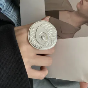 Exaggerated round beetle eye relief ring, unique open design statement jewelry for women