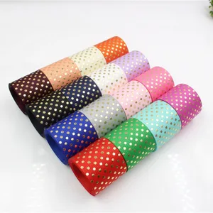 38mm gold polka dot grosgrain ribbon rolls for hair bow and gift wrapping decoration