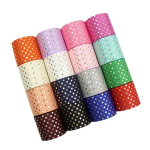 38mm Gold Polka Dot Grosgrain Ribbon for Hair Bows Craft Gift Wrapping Holiday Party Decor