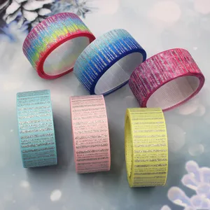 Κορδέλα grosgrain 25mm με ασημί γκλίτερ ουράνιο τόξο για φιόγκους και διακόσμηση δώρων.
