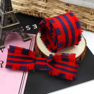 Nastro a Quadri con Bordo Sfilacciato in Poliestere per Accessori Artigianato Fai da Te Nastro Righe Vintage per Fiocchi Capelli