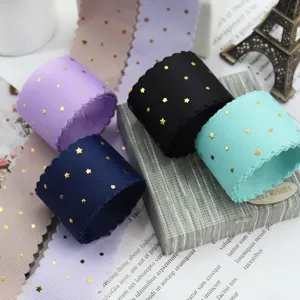 Ruban gros-grain à bordure en dentelle vague 38mm étoile dorée pour accessoires nœud DIY