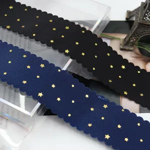 Ruban gros grain festonné 38mm avec étoiles dorées pour nœuds de cheveux DIY art