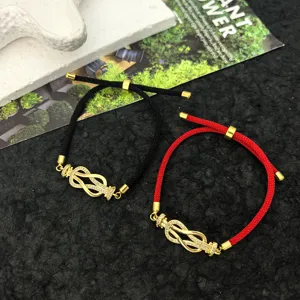 Lucky Rhinestone Horseshoe Figure 8 Buckle Red String Bracelet Titanium Steel Gold Plated Braided Rope Jewelry For Men Women