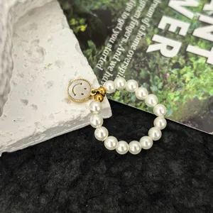 Koreanische Mode Titanstahl Künstliche Perle Elastischer Ring Für Damen Einfache Gold Smile Gesicht Charm Stretch Ring Schmuck Geschenk