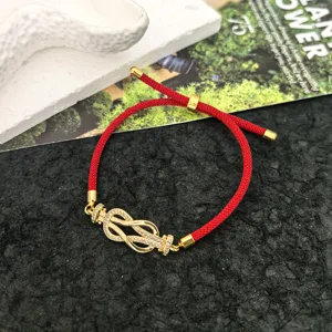 Gold Knot Red Cord Bracelet Luxury Diamond Pave Lucky Bracelets for Women Valentine Gift
