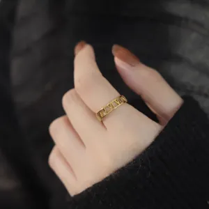 Titanium Steel Roman Numeral Hollow Out Ring For Women Men Gold Silver Plated Minimalist Simple Cold Style Band Ring Jewelry Gift