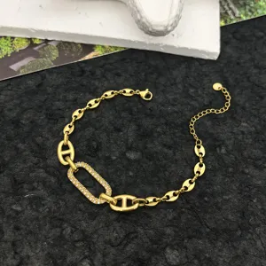 Elegant stainless steel gold-plated cubic zirconia anchor chain bracelet luxury chic jewelry