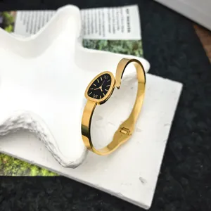 Orologio rigido in acciaio inossidabile quadrante ovale stile coreano, elegante orologio donna.