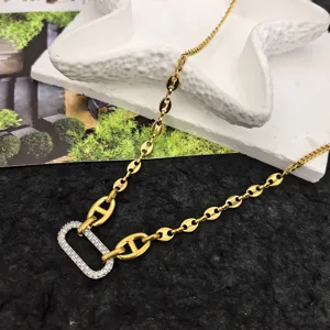 Gold titanium steel zircon clavicle necklace, exquisite European minimalist jewelry set.