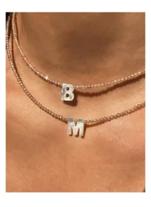 Handgemachte perlenkette doppelter schicht mit muschel buchstaben B und M elegante kette