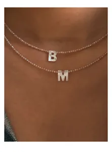 Handgemachte Perlen Muschel Buchstabe Halskette Choker, minimalistischer Doppelschicht Schmuck.