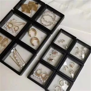 Minimalist Plastic Transparent PE Film Floating Jewelry Box Square Rings Earrings Display Container Showcase Desktop Organizer