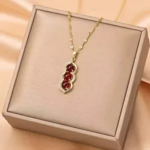 Fashion Titanium Steel Pea Pod Peanut Pendant Necklace Micro Rhinestone Gold Plated Clavicle Chain Jewelry For Women Men Gift