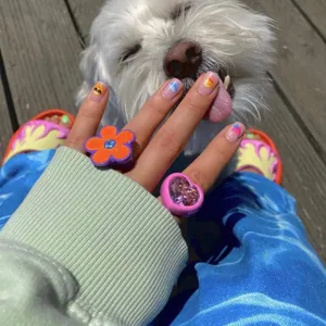 Chunky resin flower and heart rings Y2K style aesthetic trendy statement finger jewelry for women