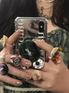 Retro beaded statement rings set multi element vintage aesthetic chunky resin stackable jewelry
