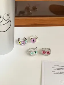 Unique design sweet and cool cute cat eye stackable open rings for women trendy monster ring
