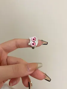 Unique design sweet cool cute pink eyes open ring, silver metal gothic monster ring style.