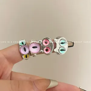 Niche Design Cute Cat Eye Monster Adjustable Open Ring Alloy Resin Stackable Finger Ring For Women Quirky Ins Style Jewelry