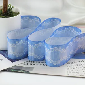 Ruban gros-grain degrade bleu motif dentelle pour nœuds papillon emballage cadeau DIY.