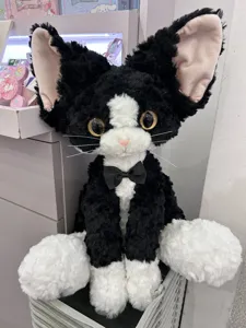 Simulation Black White Devon Rex Cat Plush Toy Cute Curly Kitten Doll Fluffy Stuffed Animal Gift