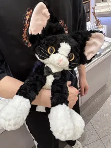 Cute black and white devon rex cat plush toy soft stuffed animal doll gift for kids