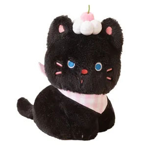 Cute black cat plush toy doll cartoon kitty stuffed animal pillow gift main image