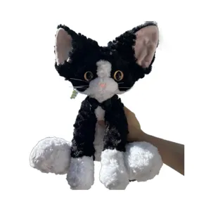 Cute black and white curly cat plush toy fluffy kitten doll stuffed animal birthday gift.